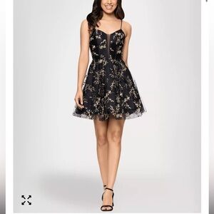 Blondie Nites Black and Gold Mini Dress